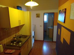 里耶卡Apartment Doris的厨房配有黄色橱柜和水槽