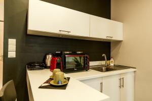 塞萨洛尼基Unique Experience Apartment’s的厨房柜台配有微波炉和水槽