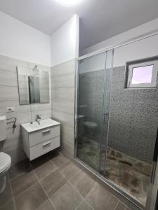 皮亚特拉-尼亚姆茨Pensiunea Lavanda, Piatra-Neamț的带淋浴、卫生间和盥洗盆的浴室