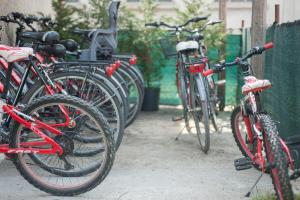 明乔河畔的瓦雷奇奥天鹅酒店的一组自行车彼此停放