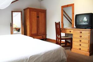 斯泰伦博斯埃弗格林旅馆的一间卧室配有一张床和一个带电视的梳妆台