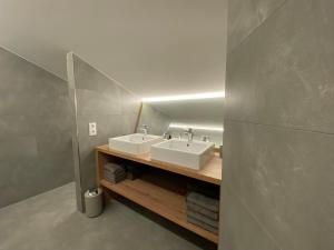 施伦斯Gasthaus Sulzfluh的浴室设有2个水槽和镜子