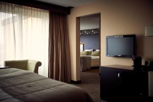 埃默洛尔德Van der Valk Hotel Emmeloord的配有一张床和一台平面电视的酒店客房