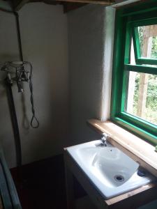 TuamgraneyCastaway Cabin的一间带水槽和窗户的浴室