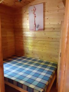 El CabacoCamping Las Cavenes的小木屋内的一个房间,里面有一个床
