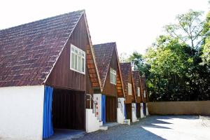 布卢梅瑙布卢梅瑙希斯纳汽车旅馆（仅限成人）的一排棕色屋顶的房屋
