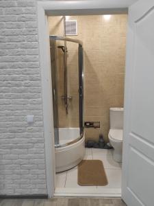 克里沃罗格New apartments Уютная студия в центре города Дзержинка的带淋浴、浴缸和卫生间的浴室