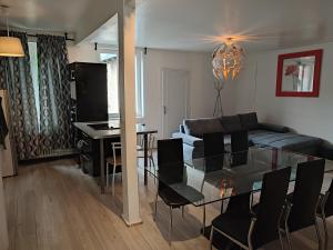 图尔Appartement Cosy et Lumineux的客厅配有玻璃桌和沙发