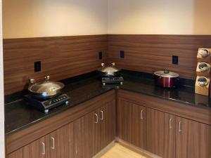 安克尼Comfort Inn & Suites Ankeny - Des Moines的厨房在柜台上配有两个锅碗瓢盆