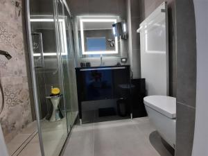 圣雷莫Palms Luxury Suites Sanremo的一间带卫生间的浴室和一台电视。
