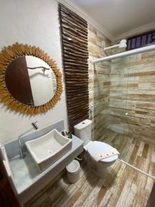 雅帕拉廷加CHOUPANA SUÍTES的一间带水槽、卫生间和镜子的浴室