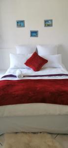 派恩敦Lytton Cresent B&B的一张带两个红色枕头的白色床