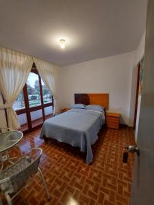 帕拉卡斯El Capricho Paracas的一间卧室设有一张床和一个大窗户