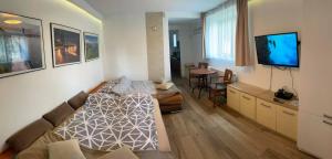 格丁尼亚Gdynia99的客房设有床、沙发和电视。
