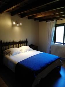 CerecedaLa Casa Nueva Alojamiento Rural的一间卧室配有一张带蓝色毯子的大床