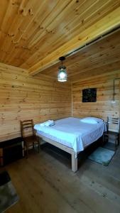 安布罗劳里Chateau Dio的小木屋内一间卧室,配有一张床