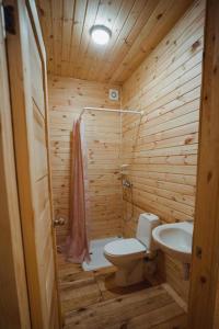 LeplyavoGlamping Mandra Kanev的木制浴室设有卫生间和水槽