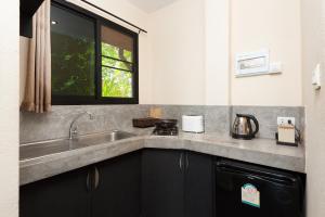 涛岛龟岛高地独家公寓的厨房设有水槽和窗户。