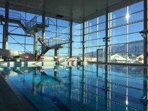 桑内舍恩塞瓦斯斯堪迪克酒店的一座游泳池,里面装有飞机