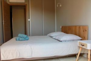 滨海萨纳里L'ete Indien 2的卧室配有一张带两个枕头的大白色床