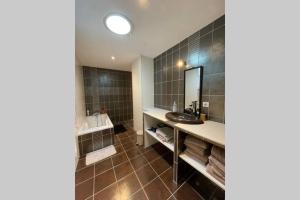 罗纳河畔的图尔农Superbe appartement avec 2 Chambres - 9 Personnes - Parking Privé的一间带水槽和镜子的浴室