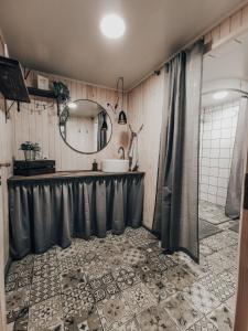 LūšakrogsVIESU MĀJA KALNARUŠĶI的一间带水槽和镜子的浴室
