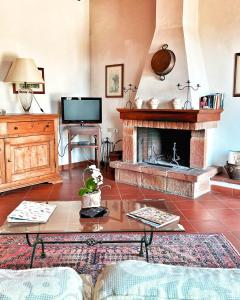 布奇内特努塔露品艾利农家乐的客厅设有壁炉和电视。