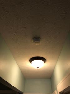 LewisvilleNewhouse Family Inn的客房内的天花板光线充足