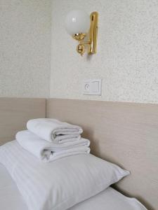 巴尔瑙尔Hotel Kolos的床上一堆白色毛巾