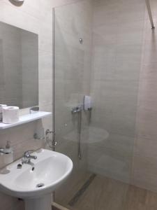 拉奇特勒APUSENI HOLIDAYS的一间带水槽和玻璃淋浴的浴室
