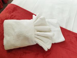 约维尔普勒斯顿酒店的一只白手套坐在红色的表面上