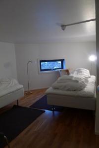勒尔达尔豪达特恩酒店的小房间设有两张床和窗户