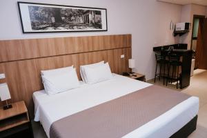 皮拉西卡巴欧西塔诺阿帕特酒店的一间卧室配有一张大床和一张书桌