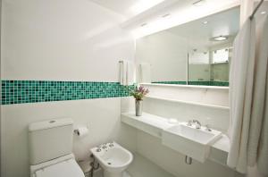 布希奥斯欧伯格·德拉兰古斯特酒店的一间带卫生间、水槽和镜子的浴室