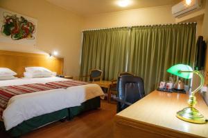 布隆方丹布隆方丹中央好酒店的酒店客房配有一张床和一张带台灯的书桌