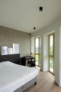 瓦勒海姆Parkhotel Waregem的卧室配有一张床、一张书桌和窗户。