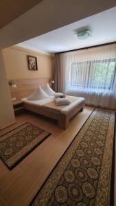 巴亚马雷Complex Turistic Caprioara的一间卧室设有一张大床和一个窗户。