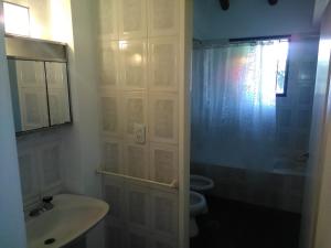 门多萨Mendoza Departamento 4 o 5 personas的一间带水槽、卫生间和淋浴的浴室