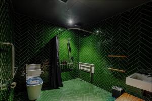 霍巴特Moss Hotel的绿色浴室设有卫生间和水槽