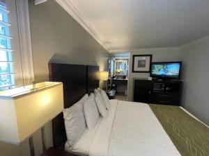 曼哈顿海滩汇景套房酒店的一间卧室配有一张床和一台电视