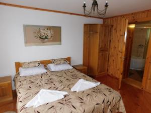 亚列姆切Glanz Cottage的一间卧室配有一张大床和两个枕头