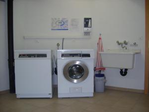 贝特默阿尔卑Lorli的浴室内配有洗衣机和水槽。