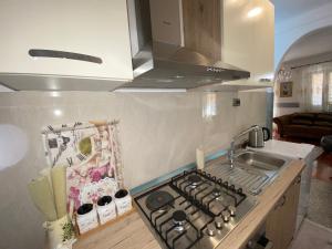 木洛希尼Studio Apartment Naya的厨房配有水槽和炉灶 顶部烤箱