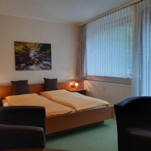 索尔陶Pension Im Rehwinkel的一间卧室设有两张床和窗户。