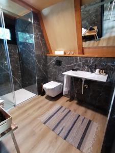Castelo NovoCarvalhal Redondo - Farm House的浴室配有卫生间、盥洗盆和淋浴。