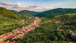 Pianu de SusCasa Dives - Transylvania的享有山区小镇的空中景色