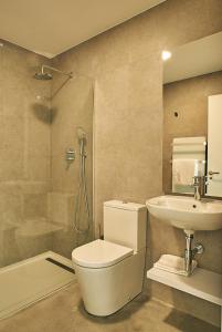 坎加斯德穆拉索Acíes Apartamentos Turísticos的浴室配有卫生间、盥洗盆和淋浴。