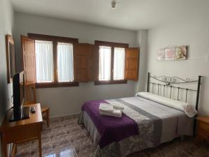 拉阿贝尔卡拉阿贝尔卡旅馆的一间卧室设有一张床、一台电视和窗户。