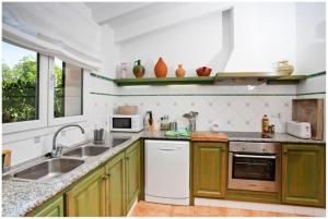 比尼贝卡BINI CEL for 6 pax Heated Pool on request的厨房配有绿色橱柜和水槽