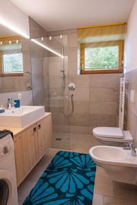 斯卢德尔诺Haus18.3的带淋浴、卫生间和盥洗盆的浴室